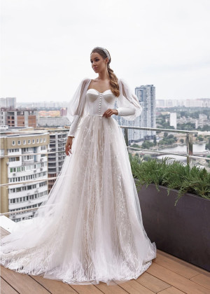 Strapless Satin Lace Dreamy Wedding Dress With Removable Sleeves